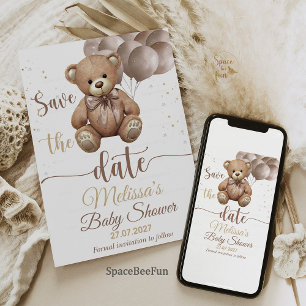 Teddybeer babyshower uitnodiging save the date
