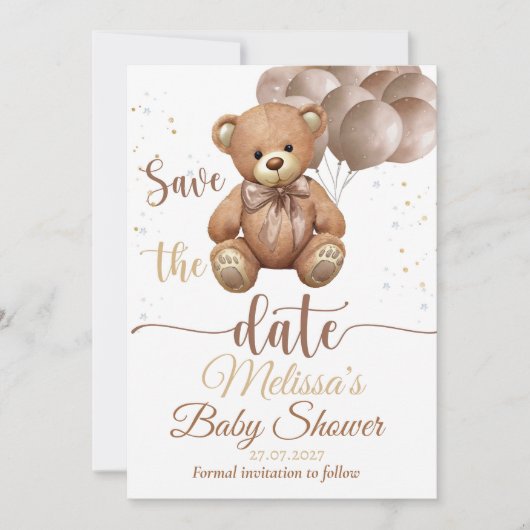 Teddybeer babyshower uitnodiging save the date (Voorkant)
