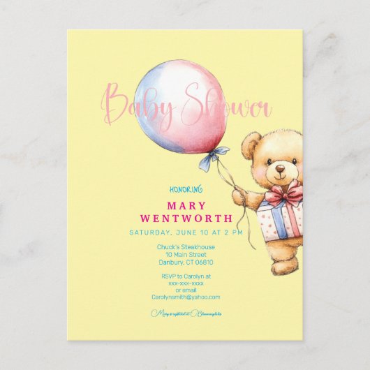 Teddybeer babyshower uitnodiging stijlvol chic (Voorkant)