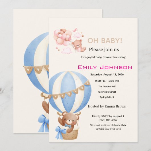 teddybeer babyshower uitnodigingen (Voorkant / Achterkant)