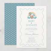 Teddybeer babyshower uitnodigingen jongens (Voorkant / Achterkant)