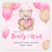 Teddybeer babyshower vierkante sticker (Voorkant)