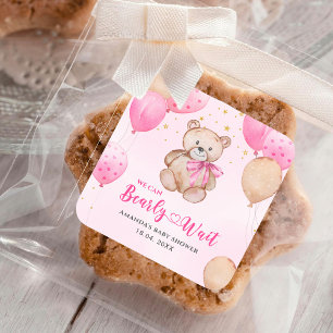 Teddybeer babyshower vierkante sticker