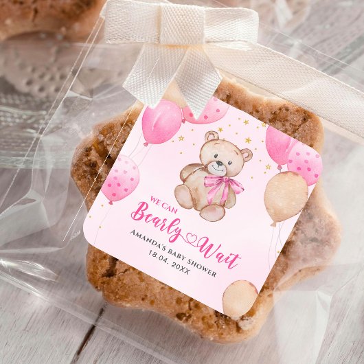 Teddybeer babyshower vierkante sticker