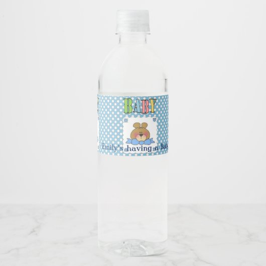 Teddybeer-babyshower-waterfleslabels Waterfles Etiket (Voorkant)