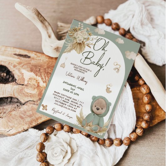 Teddybeer & babyspeelgoed Boho babyshower Kaart