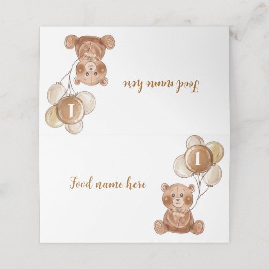 Teddybeer ballon 1e verjaardag Tent Place kaart Plaatskaartje (Buitenkant ongevouwen)