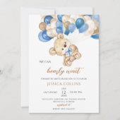 Teddybeer Ballon Baby Shower Kaart (Voorkant)