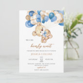Teddybeer Ballon Baby Shower Kaart (Staand voorkant)