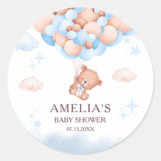 Teddybeer Ballon Baby Shower Sticker (Voorkant)
