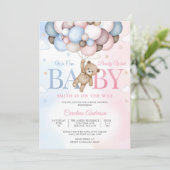 Teddybeer Ballon Baby Shower Uitnodiging (Staand voorkant)