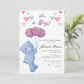 teddybeer ballon baby shower uitnodiging (Staand voorkant)