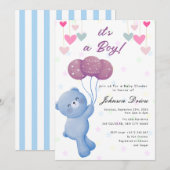teddybeer ballon baby shower uitnodiging (Voorkant / Achterkant)