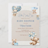 Teddybeer Ballon Baby Shower Uitnodiging (Voorkant)