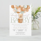 Teddybeer Ballon Baby Shower Uitnodiging (Staand voorkant)