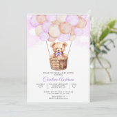 Teddybeer Ballon Baby Shower Uitnodiging (Staand voorkant)