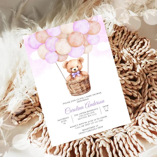 Teddybeer Ballon Baby Shower Uitnodiging