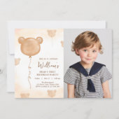 Teddybeer Ballon Beary Eerste Verjaardagsfeest Kaart (Voorkant)