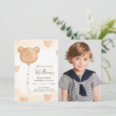 Teddybeer Ballon Beary Eerste Verjaardagsfeest Kaart (Staand voorkant)