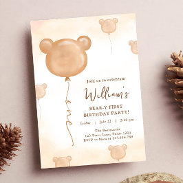 Teddybeer Ballon Beary Eerste Verjaardagsfeestje Kaart