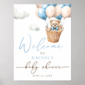 Teddybeer-ballon | Blue Boy Baby shower Welkom Poster (Voorkant)