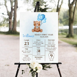 Teddybeer ballon eerste verjaardag mijlpaal teken poster