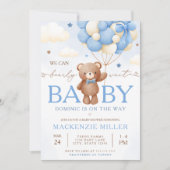 Teddybeer Ballon Jongen Baby Shower Uitnodiging (Voorkant)