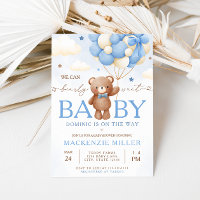Teddybeer Ballon Jongen Baby Shower Uitnodiging