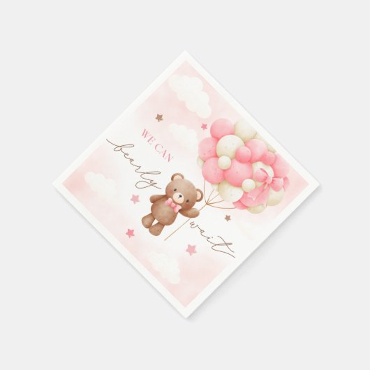 Teddybeer ballon meisje Baby shower servetten (Hoek)