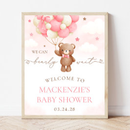 Teddybeer Ballon Meisje Baby Shower Welkom Bord Poster