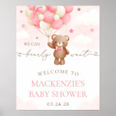 Teddybeer Ballon Meisje Baby Shower Welkom Bord Poster (Voorkant)