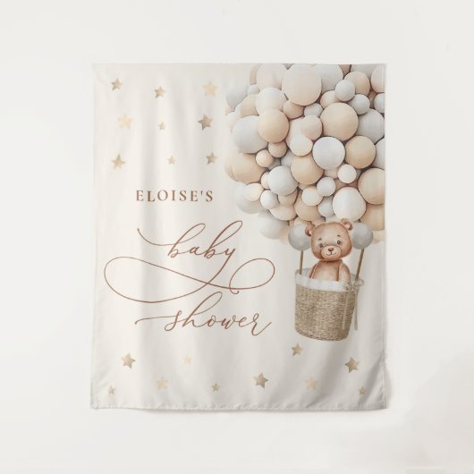 Teddybeer Ballon Neutrale Beerly Wait Baby Shower Wandkleed (Voorkant)