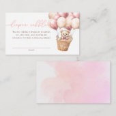 Teddybeer ballon roze Baby shower luier Raffle Informatiekaartje (Voorkant / Achterkant)