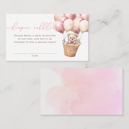 Teddybeer ballon roze Baby shower luier Raffle Informatiekaartje (Voorkant / Achterkant)