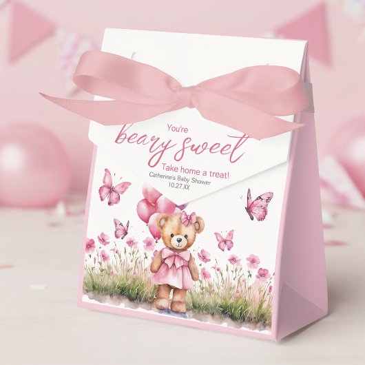 Teddybeer ballon roze vlinder meisje Baby shower Bedankdoosjes