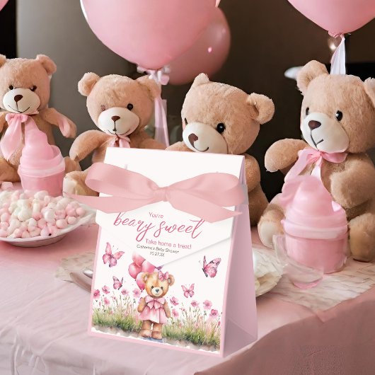 Teddybeer ballon roze vlinder meisje Baby shower Bedankdoosjes
