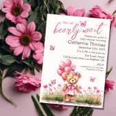 Teddybeer ballon roze vlinder meisje Baby shower Kaart
