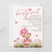 Teddybeer ballon roze vlinder meisje Baby shower Kaart (Voorkant)