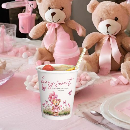 Teddybeer ballon roze vlinder meisje Baby shower Papieren Bekers