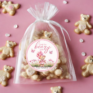 Teddybeer ballon roze vlinder meisje Baby shower Ronde Sticker