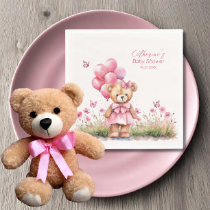Teddybeer ballon roze vlinder meisje Baby shower Servet