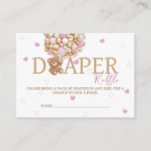 Teddybeer ballon thema luier Raffle roze Informatiekaartje (Voorkant)