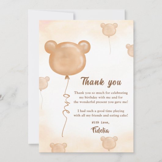Teddybeer Ballon Verjaardag Bedankt Kaart (Voorkant)