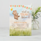 Teddybeer Ballon Verjaardagsfeest Uitnodiging (Staand voorkant)