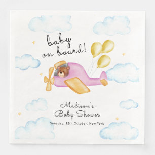 Teddybeer Ballon Vliegtuig Baby Shower  Servet