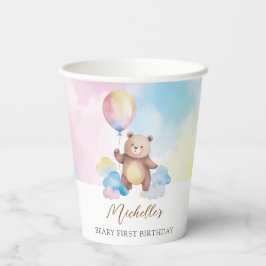 Teddybeer ballon wolken beary eerste verjaardag papieren bekers