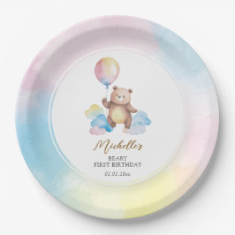Teddybeer Ballon Wolken Beary Eerste Verjaardag Papieren Bordje
