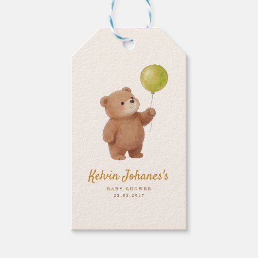 Teddybeer Ballonnen Baby Shower Cadeaulabel (Voorkant)