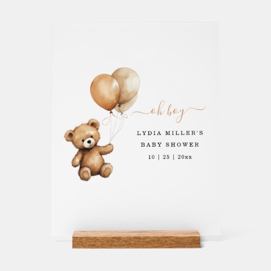 Teddybeer Ballonnen baby shower Genderneutraal Acryl Bord (Voorkant)