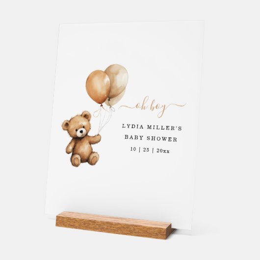 Teddybeer Ballonnen baby shower Genderneutraal Acryl Bord (Hoek)